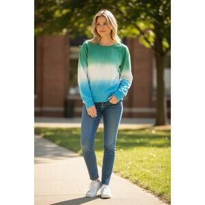 2/$30 J CREW Pullover Sweater Size XS NEW Long Sleeve Top Ombre Green White Blue